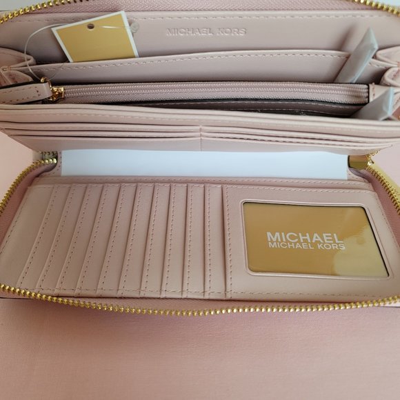 MICHAEL KORS Signature Logo Jet Set Travel Continental Wallet/Wristlet-Pwr Blush - Picture 14 of 16